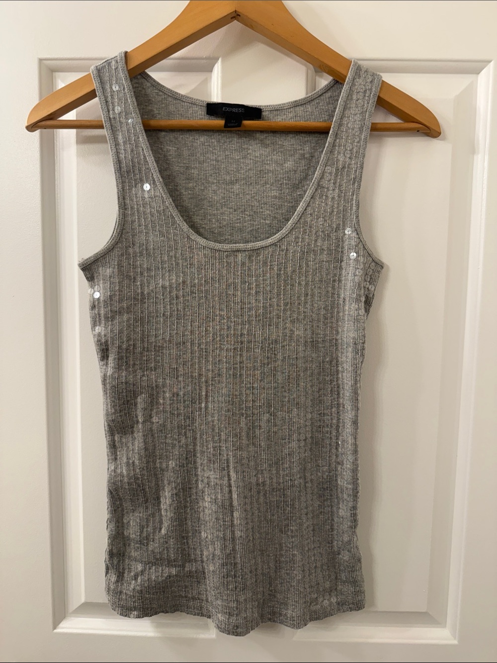 Express Light Gray Sequined Ribbed Scoop Neck Tank